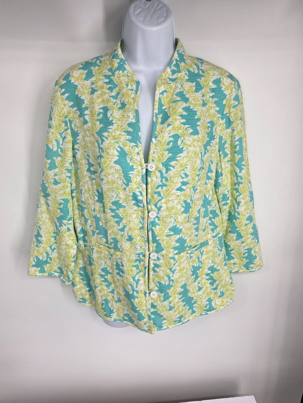 NWT Pendleton Medium Teal Chartreuse Leaf Print Linen Blend Jacket